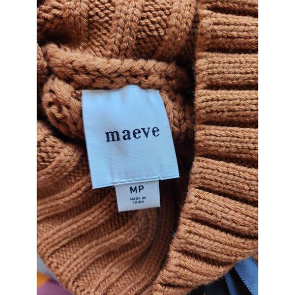 Anthropologie Maeve Turtleneck Balloon-Sleeve Bow Sweater Sz MP Petite Brown - Picture 14 of 15